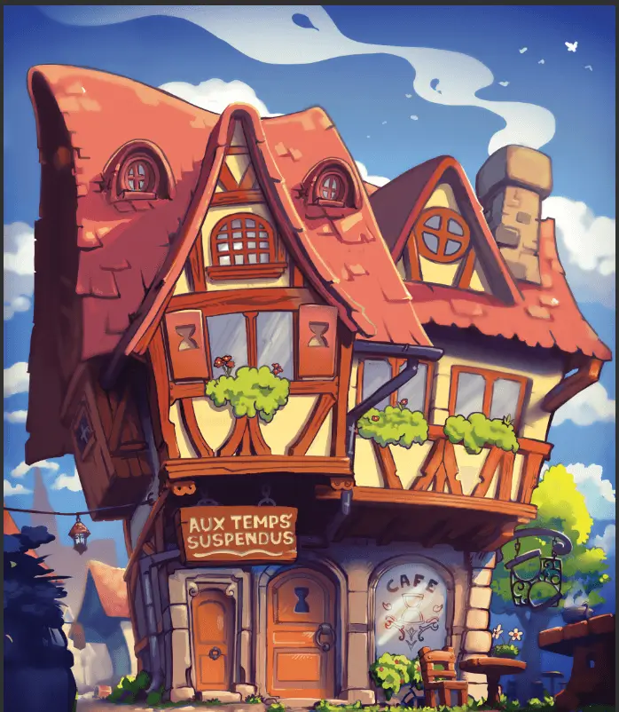 Café médiéval à Strasbourg avec murs en pierre et décoration du moyen âge.