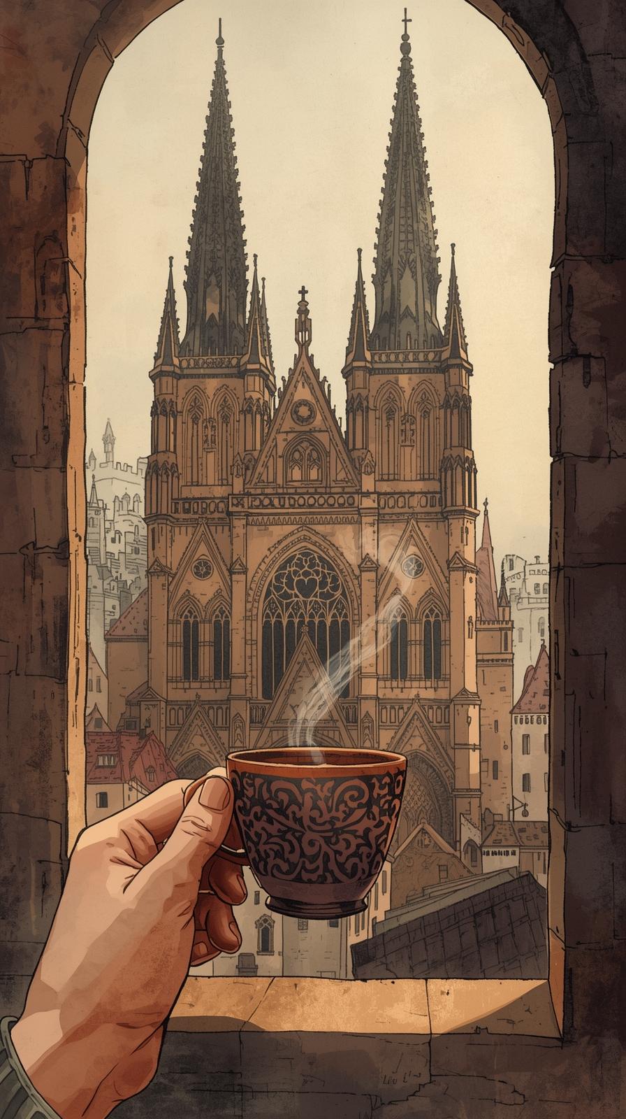 Café proche de la cathédrale de Strasbourg à l'ambiance médiévale.